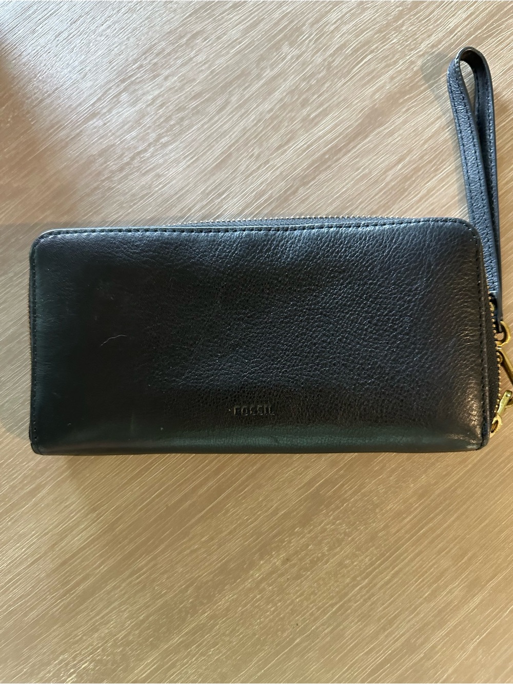 Fossil Black Leather Zip-Around Wristlet Wallet